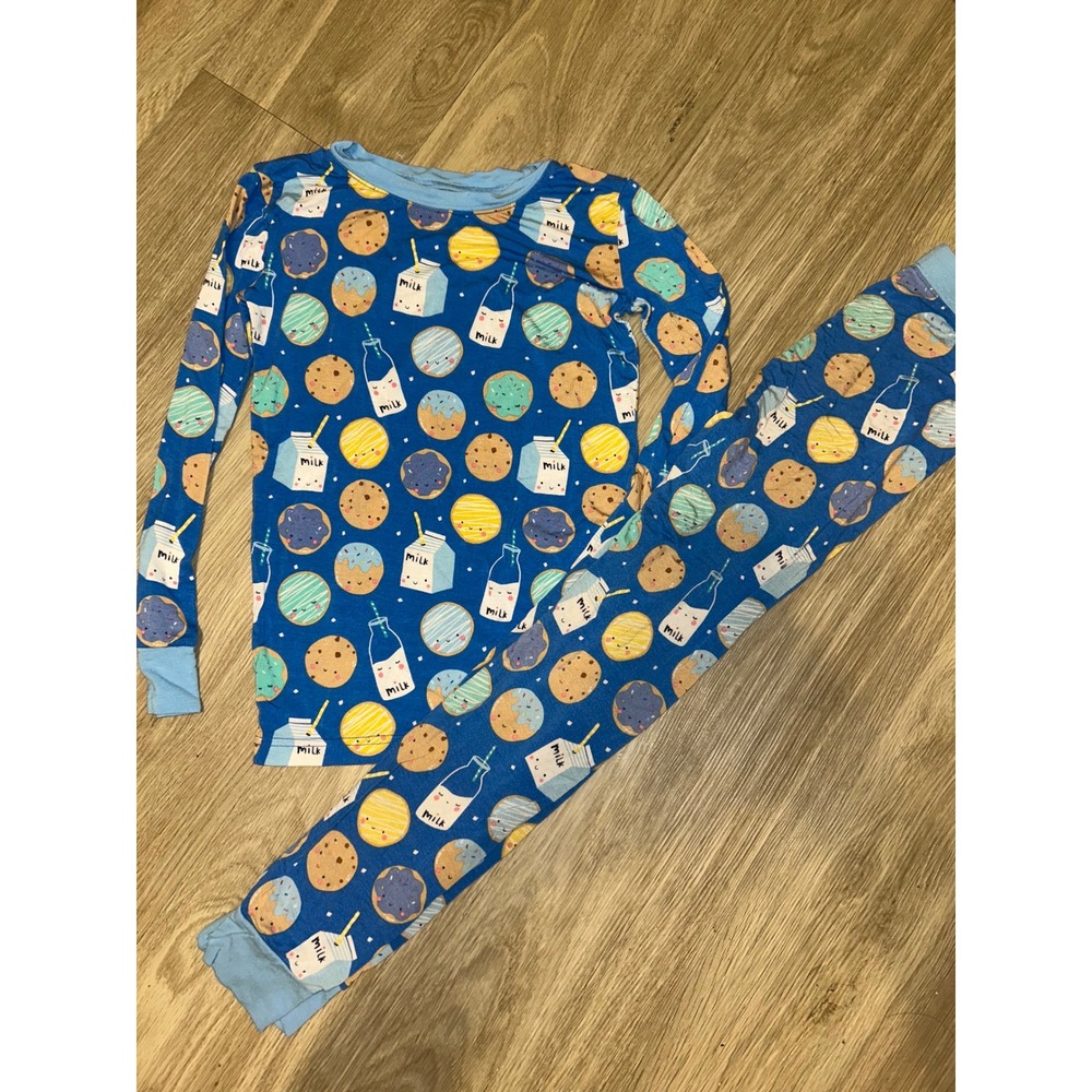 Little Sleepies Blue Milk and Cookies Pajama Bamboo Long Sleeve Size 7/8 Unisex